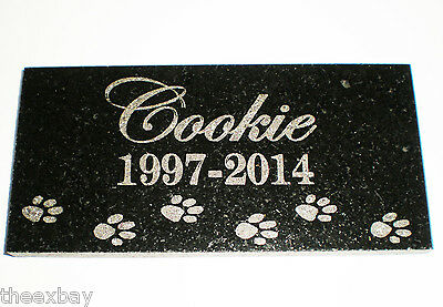 6"x12" Engraved Name & Date Pet Memorial Granite Grave Marker Stone Small Paws
