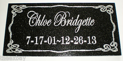 6" X 12" Engraved Name & Date Pet Memorial Granite Grave Marker Stone Ornate B1