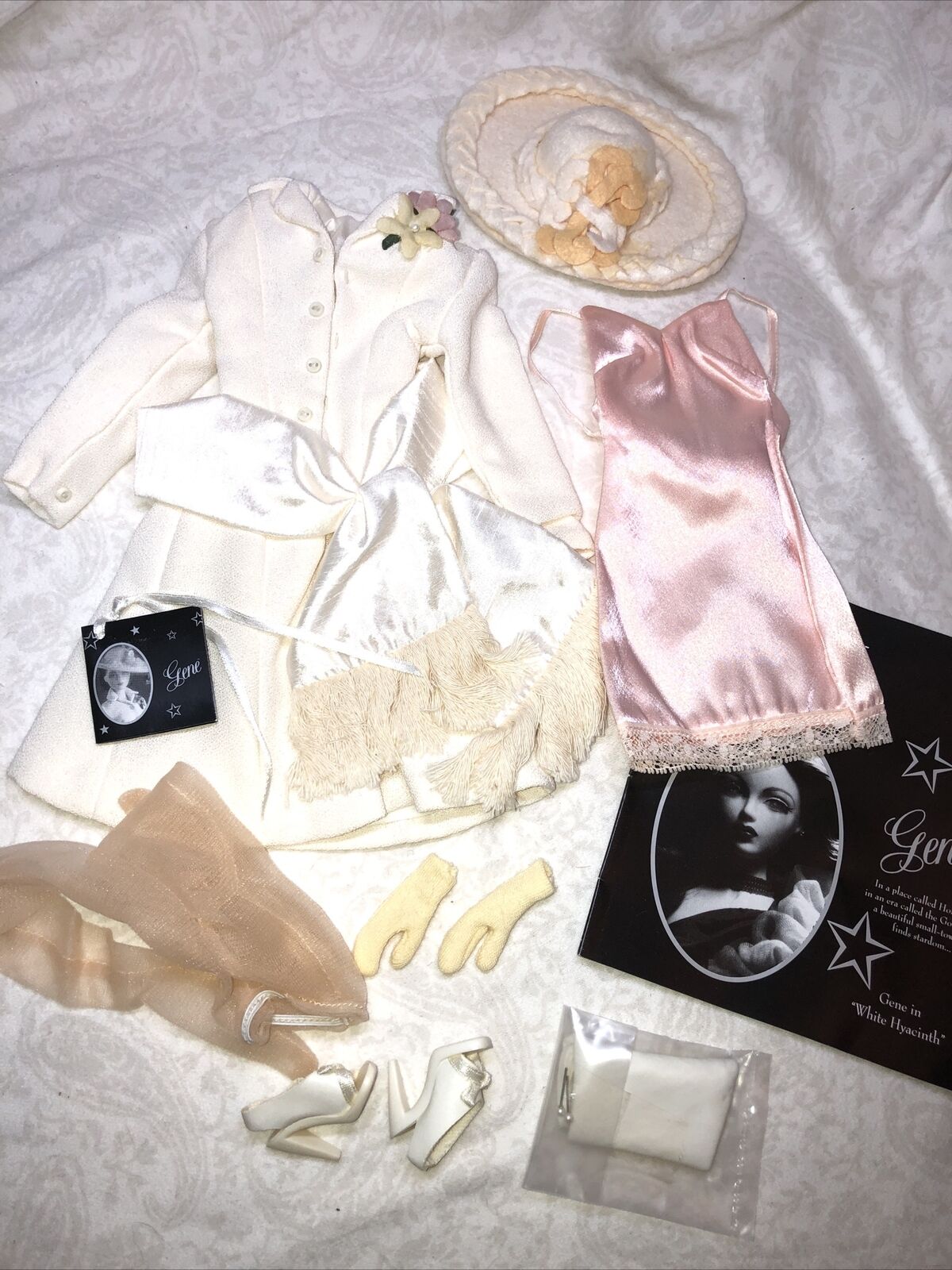 16” Ashton Drake Gene Doll Outfit White Hyacinth Hat Gown Slip & Heels G108