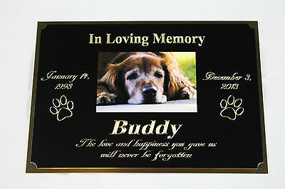 Pet Memorial 5"x7" Brass Custom Engraved Plaque With Your Picture Dog Cat Bird